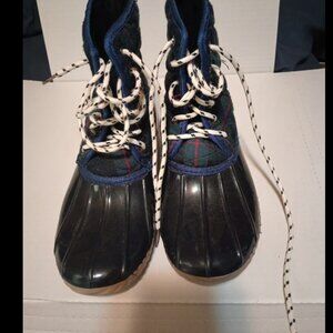 Suyu Blue/ Green Plaid Duck Rain Ankle Boots Women's 6.5